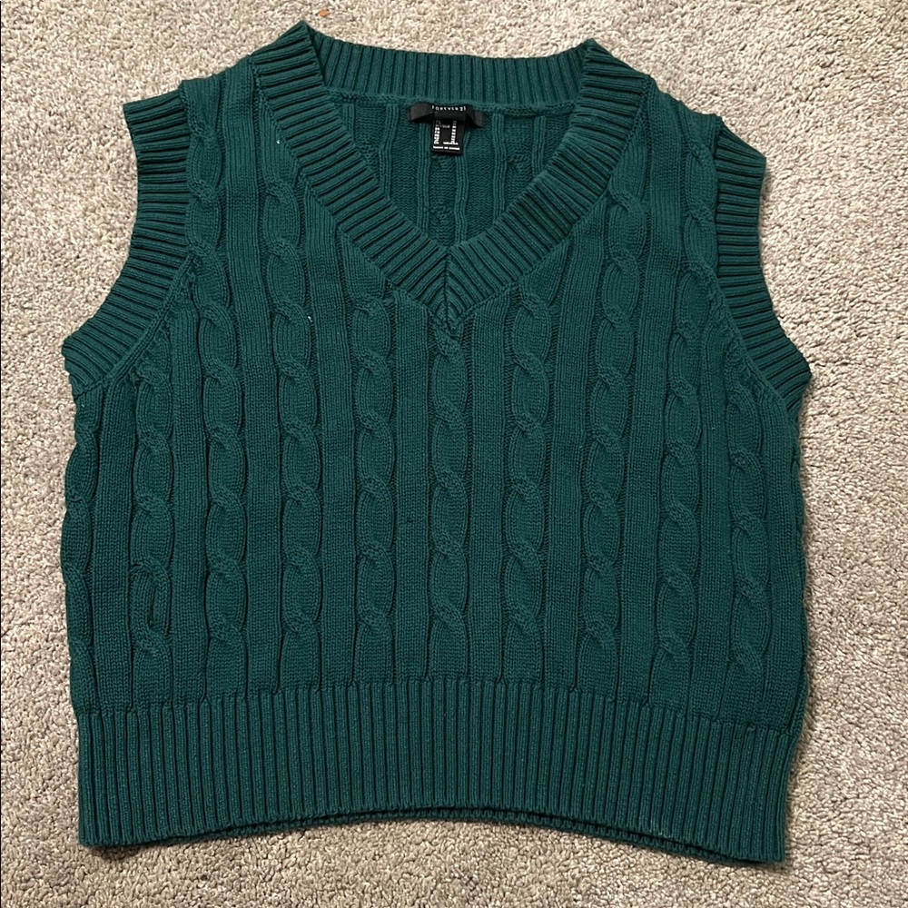 Forever 21 Green V-Neck Sweater Vest
